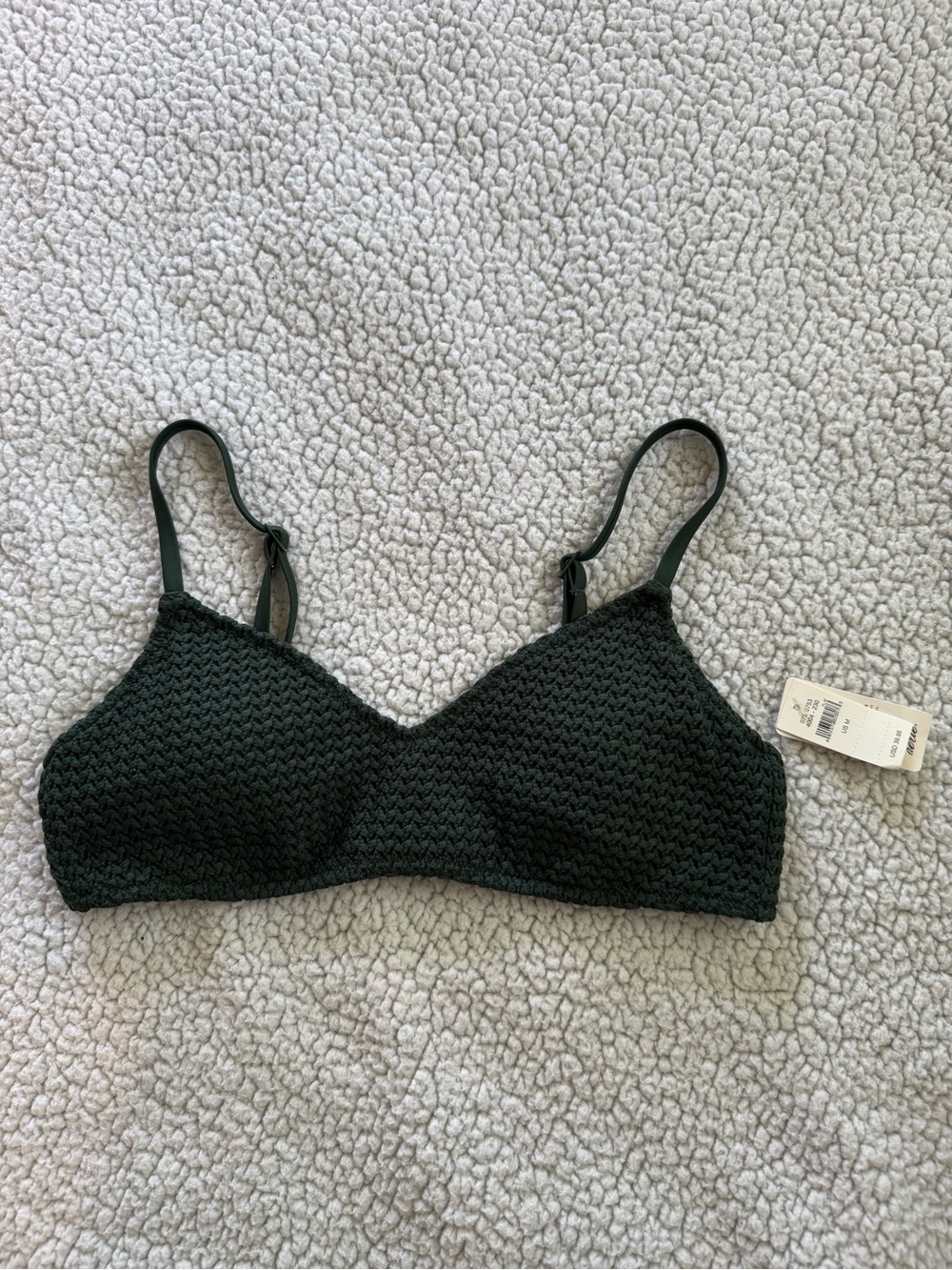 NWT Aerie Green Textured Wireless Scoop Bikini Top